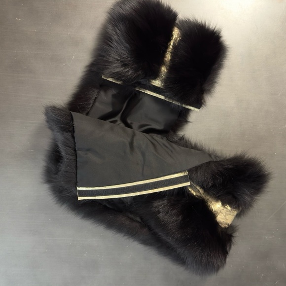 Vintage Black Mink Arctic Fox Fur Shawl Oversized Gold Trim Adjustable‎ Stole - Picture 11 of 16